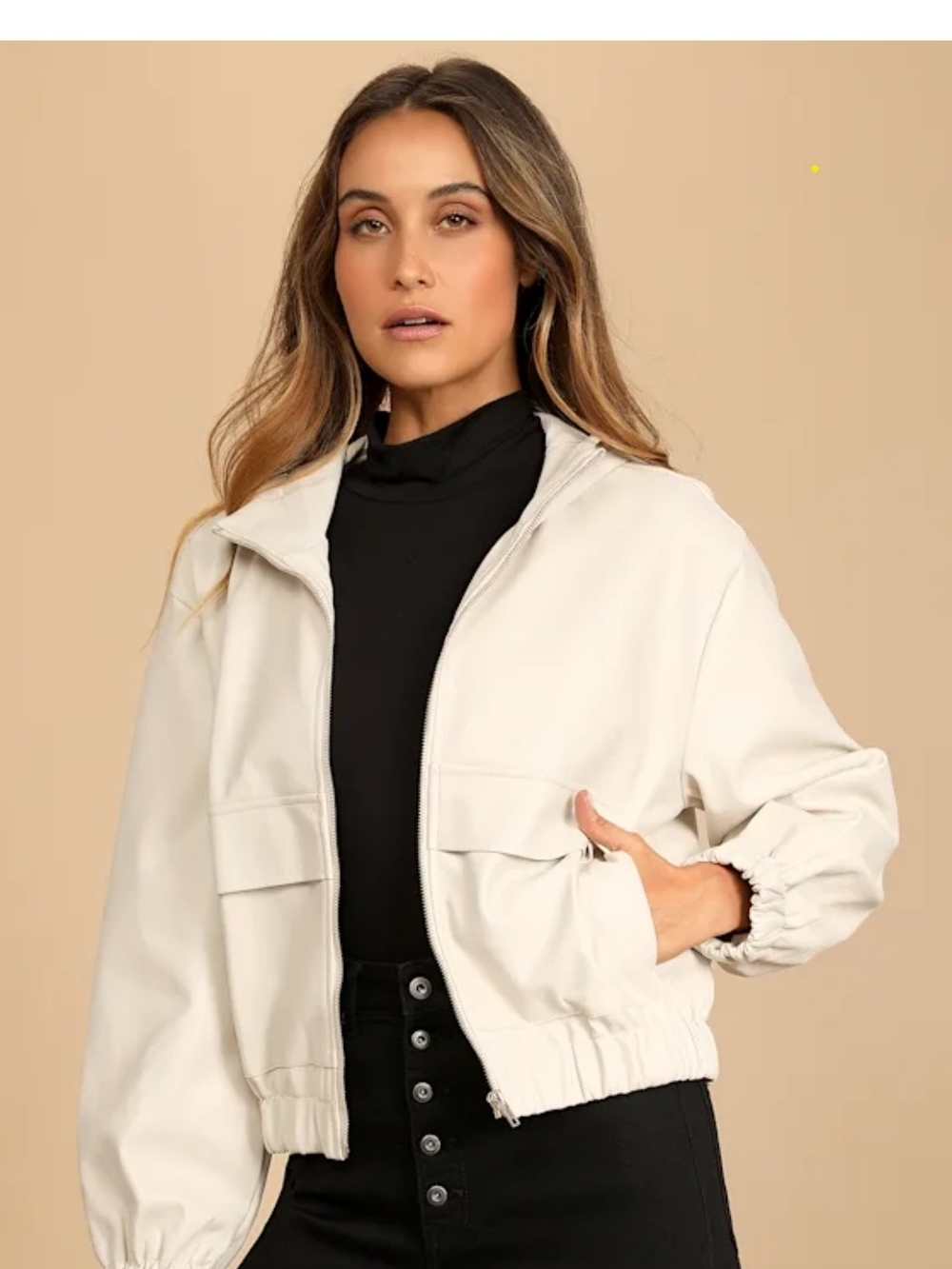 Lulu's Cream Zip-Up Women's Bomber Jacket